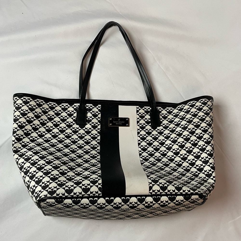 Kate Spade New York Margareta Penn Place Black White Open Top Tote Coated Canvas